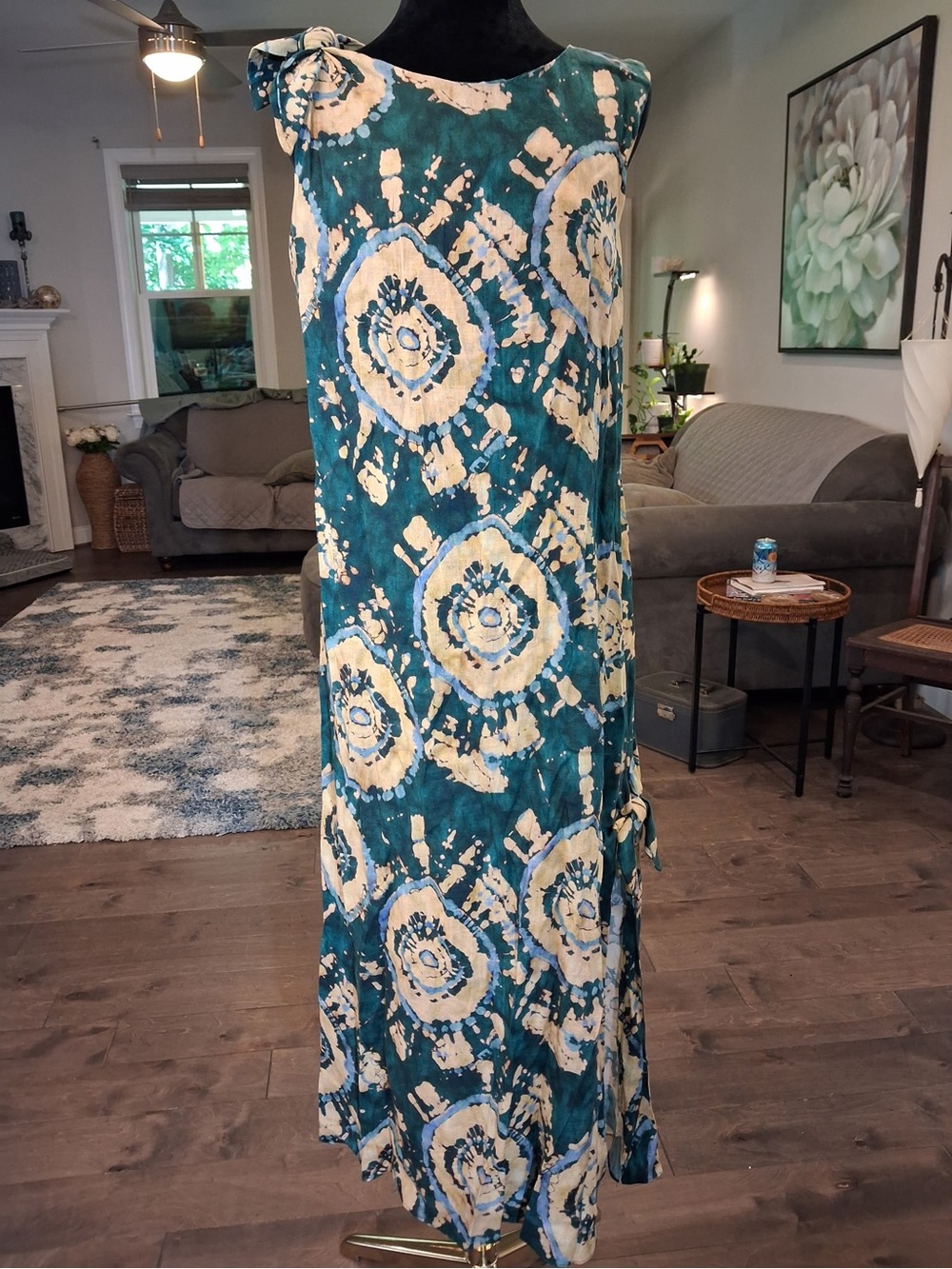 Zara Teal and Cream Tie-Dye Maxi Skirt